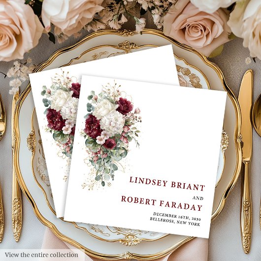 Chic Boho Burgundy Gold Rose Wedding Paper Napkins Servet