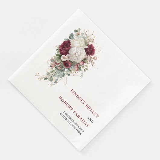 Chic Boho Burgundy Gold Rose Wedding Paper Napkins Servet (Hoek)