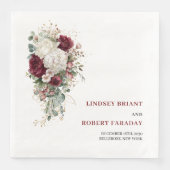 Chic Boho Burgundy Gold Rose Wedding Paper Napkins Servet (Voorkant)