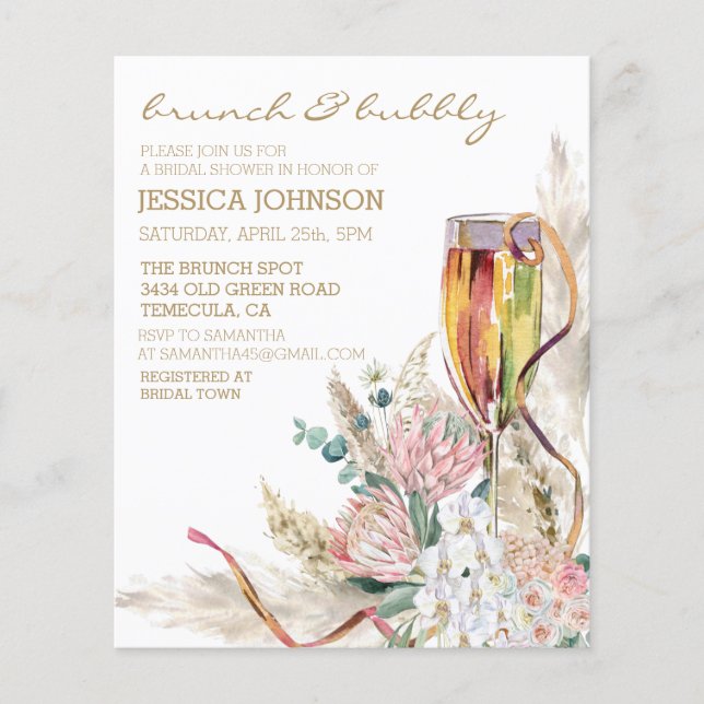 Chic Boho Champagne Brunch Bubble Vrijgezellenfees (Voorkant)