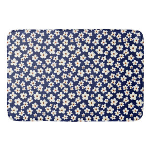 Chic Boho Daisies Dark Blue Pattern Shower Curtain Badmat