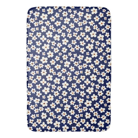 Chic Boho Daisies Dark Blue Pattern Shower Curtain Badmat (Voorkant Verticaal)