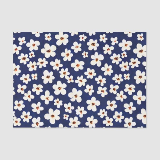 Chic Boho Daisies Dark Blue Pattern Tissuepapier (Voorkant)