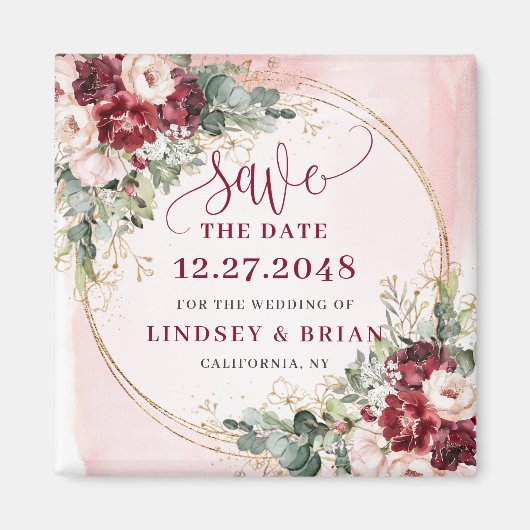 Chic Boho Deep Red Blush Gold Save the Date Magnet (Voorkant)