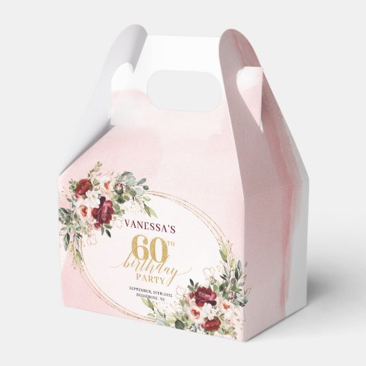 Chic Boho Deep Red Floral 60th Birthday Gift Box Bedankdoosjes (Voorkant Zijde)