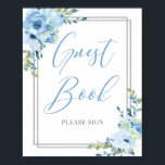 Chic Boho dusty blue floral Silvio Poster<br><div class="desc">Chic Boho dusty blue floral Silver-gastenboek voor Vrijgezellenfeest,  Baby shower of bruiloft,  Contact met me opnemen voor overeenkomende objecten of voor aanpassingen,  Blush-Rozen ©</div>