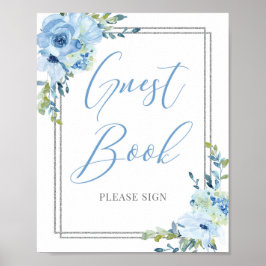 Chic Boho dusty blue floral Silvio Poster