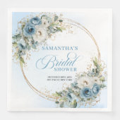 Chic boho dusty blue flowers eucalyptus gold party servet (Voorkant)