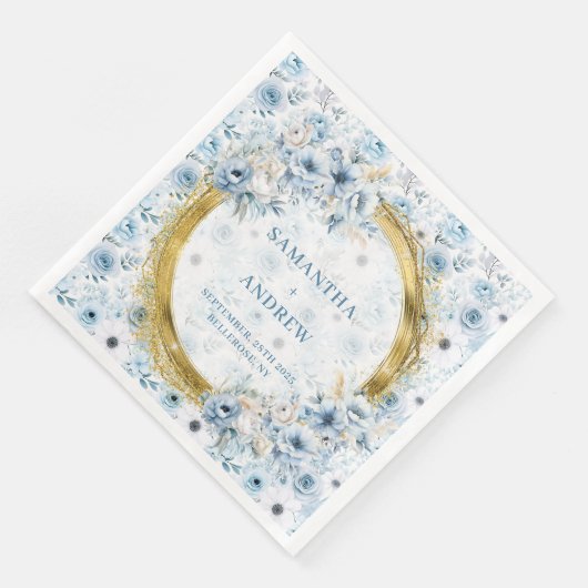 Chic Boho Dusty Blue Gold Sparkle Wedding Napkins Servet (Hoek)