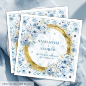Chic Boho Dusty Blue Gold Sparkle Wedding Napkins Servet