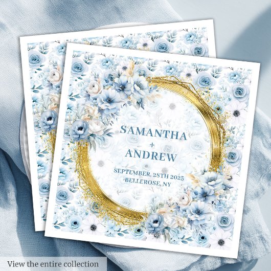 Chic Boho Dusty Blue Gold Sparkle Wedding Napkins Servet