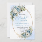 Chic Boho Dusty Blue Greenery Floral Bridal Shower Kaart (Voorkant)