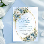 Chic Boho Dusty Blue Greenery Floral Bridal Shower Kaart