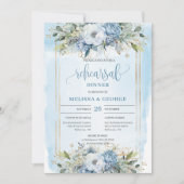Chic Boho Dusty Blue White Peony Rehearsal Dinner Kaart (Voorkant)