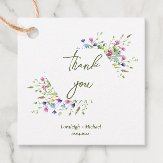 Chic boho eenvoudige wilde bloemen bruiloft bedankjes labels (Voorkant)