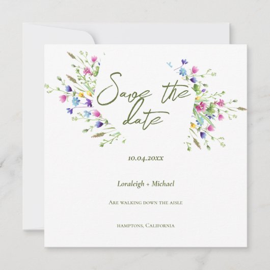 Chic boho eenvoudige wilde bloemen bruiloft save the date (Voorkant)
