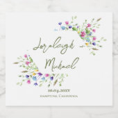 Chic boho eenvoudige wilde bloemen bruiloft sparkling wijnetiket (Enkel label)