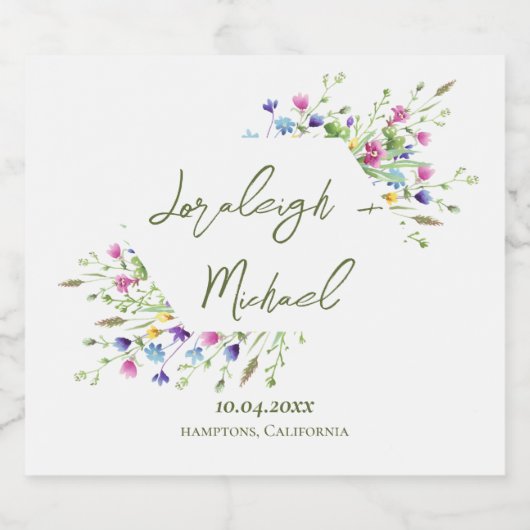 Chic boho eenvoudige wilde bloemen bruiloft sparkling wijnetiket (Enkel label)