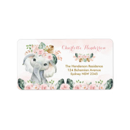 Chic Boho Elephant Blush Floral Return Address Etiket