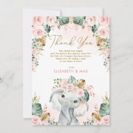 Chic Boho Elephant Blush Pink Floral Baby shower Bedankkaart