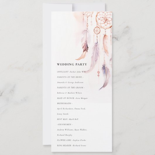 Chic Boho Feather Dreamcatcher Trouwprogramma Kaart (Achterkant)