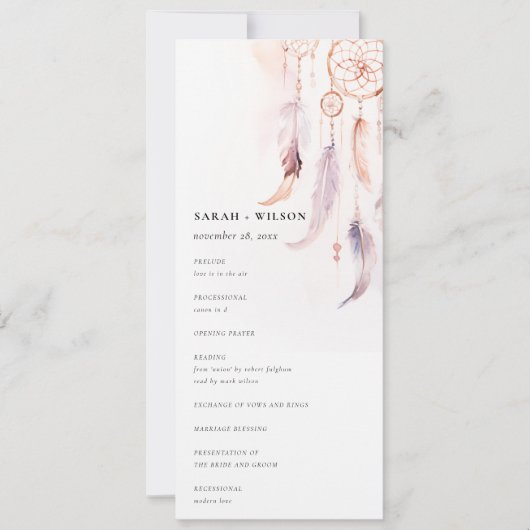 Chic Boho Feather Dreamcatcher Trouwprogramma Kaart (Voorkant)
