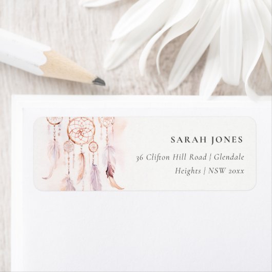 Chic Boho Feather Dreamcatcher Waterverf Adres Etiket (Insitu)