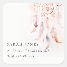 Chic Boho Feather Dreamcatcher Waterverf Adres Vierkante Sticker