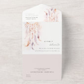 Chic Boho Feather Dreamcatcher Waterverf bruiloft All In One Uitnodiging (Buitenkant)