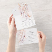 Chic Boho Feather Dreamcatcher Waterverf bruiloft All In One Uitnodiging (Afscheurbaar)