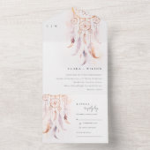 Chic Boho Feather Dreamcatcher Waterverf bruiloft All In One Uitnodiging (Binnen)