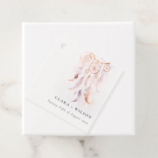 Chic Boho Feather Dreamcatcher Waterverf bruiloft Bedankjes Labels (In situ)