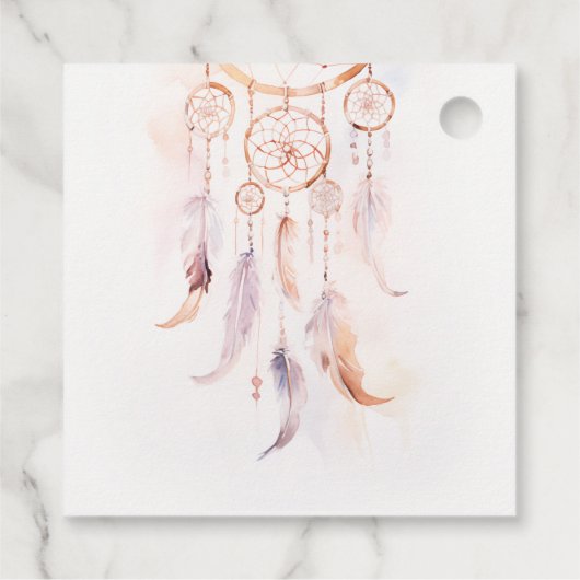 Chic Boho Feather Dreamcatcher Waterverf bruiloft Bedankjes Labels (Achterkant)