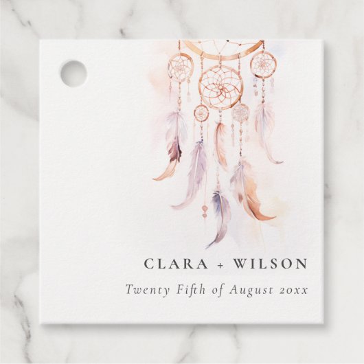 Chic Boho Feather Dreamcatcher Waterverf bruiloft Bedankjes Labels (Voorkant)