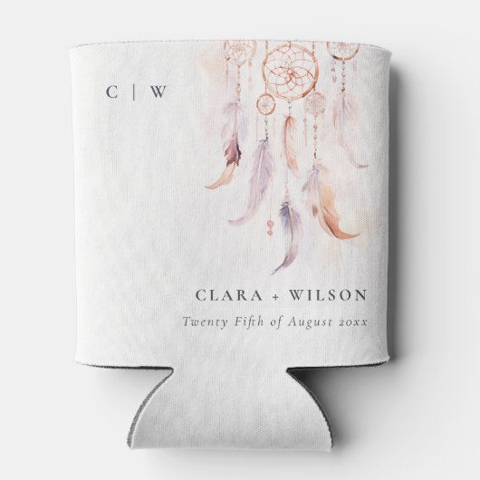 Chic Boho Feather Dreamcatcher Waterverf bruiloft Blikjeskoeler (Achterkant)