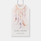 Chic Boho Feather Dreamcatcher Waterverf bruiloft Cadeaulabel (Voorkant)