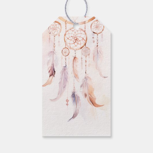 Chic Boho Feather Dreamcatcher Waterverf bruiloft Cadeaulabel (Achterkant)