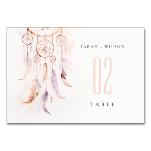 Chic Boho Feather Dreamcatcher Waterverf bruiloft Kaart (Achterkant)