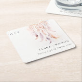 Chic Boho Feather Dreamcatcher Waterverf bruiloft Kartonnen Onderzetters (Schuin)