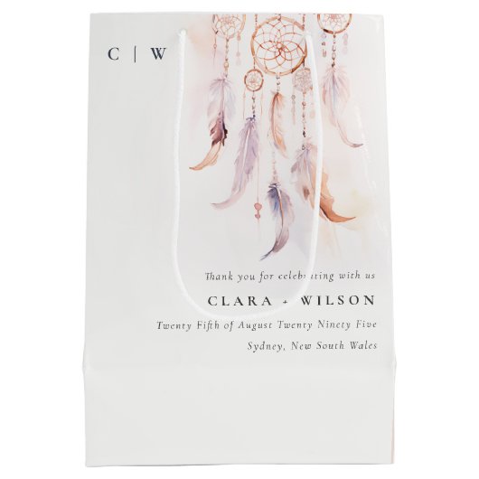 Chic Boho Feather Dreamcatcher Waterverf bruiloft Medium Cadeauzakje (Achterkant)