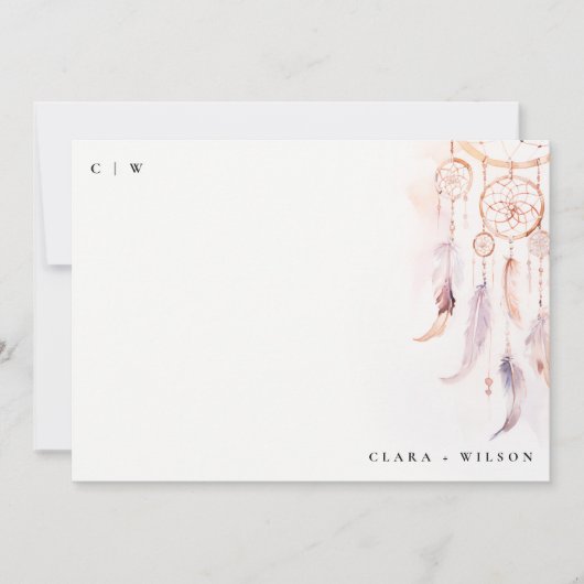 Chic Boho Feather Dreamcatcher Waterverf bruiloft Notitiekaartje (Voorkant)