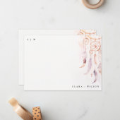 Chic Boho Feather Dreamcatcher Waterverf bruiloft Notitiekaartje (Voorkant / Achterkant in situ)