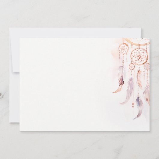 Chic Boho Feather Dreamcatcher Waterverf bruiloft Notitiekaartje (Achterkant)
