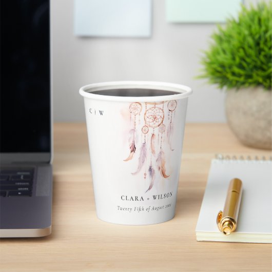 Chic Boho Feather Dreamcatcher Waterverf bruiloft Papieren Bekers (Insitu)