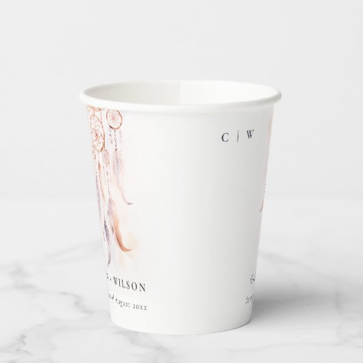 Chic Boho Feather Dreamcatcher Waterverf bruiloft Papieren Bekers (Links)