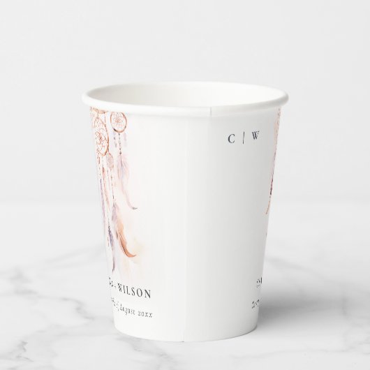 Chic Boho Feather Dreamcatcher Waterverf bruiloft Papieren Bekers (Rechts)