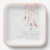 Chic Boho Feather Dreamcatcher Waterverf bruiloft Papieren Bordje (Voorkant)