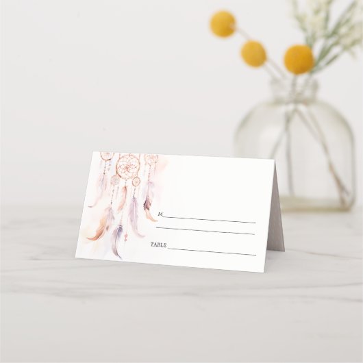 Chic Boho Feather Dreamcatcher Waterverf bruiloft Plaatskaartje (Achterkant)