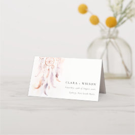 Chic Boho Feather Dreamcatcher Waterverf bruiloft Plaatskaartje