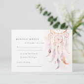 Chic Boho Feather Dreamcatcher Waterverf bruiloft RSVP Kaartje (Staand voorkant)